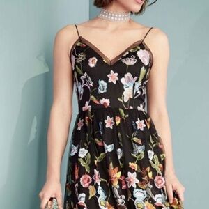 NWT Aidan Mattox Black Embroidered Sheath Floral Dress